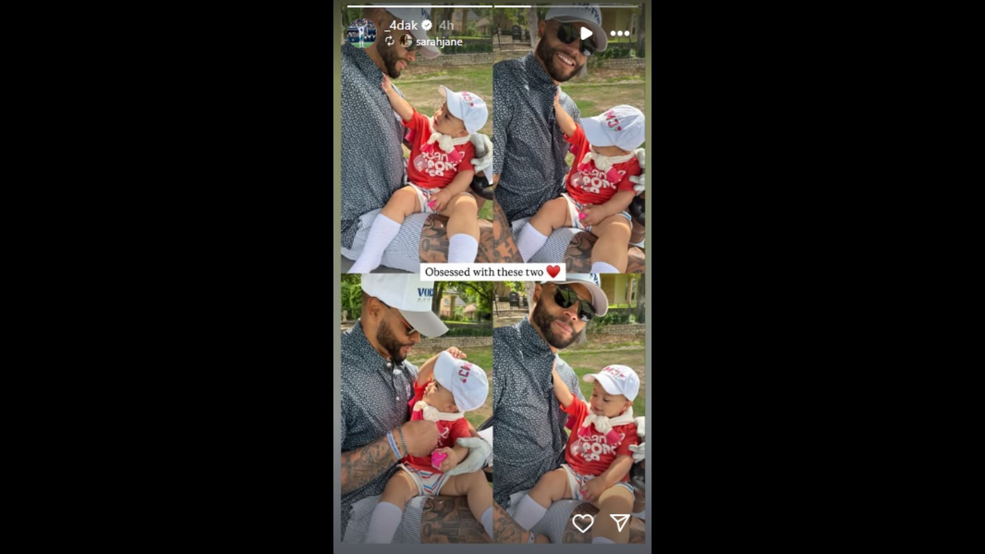 Sarah Jane Ramos shared another photo of the Cowboys quarterback and their one-year-old daughter. (Photo via Sarah Jane Ramos' Instagram Story)